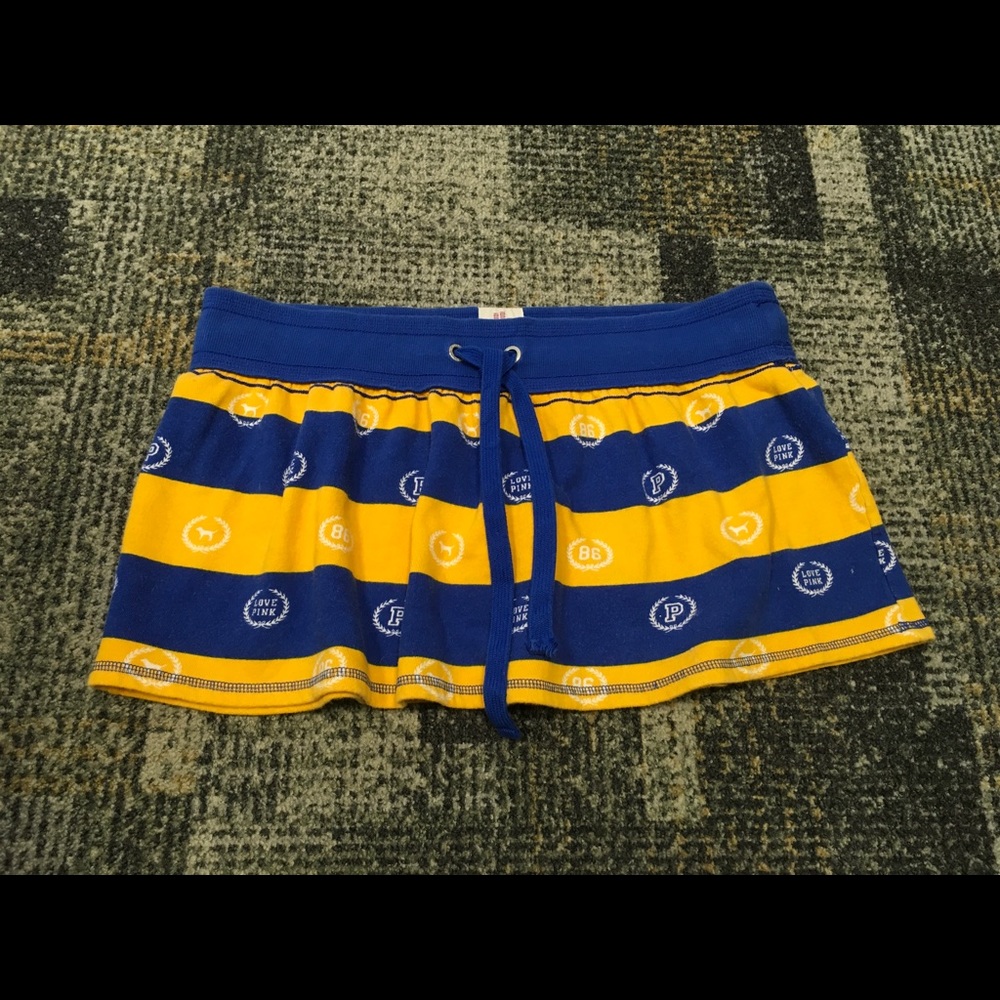 PINK blue & yellow striped mini skirt